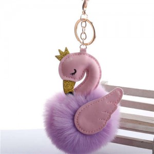 Lovely Swan Fluffy Ball Women Car Pendant Unique Design Accessories Wholesale Key Chain - Violet