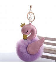 Lovely Swan Fluffy Ball Women Car Pendant Unique Design Accessories Wholesale Key Chain - Violet