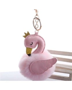 Lovely Swan Fluffy Ball Women Car Pendant Unique Design Accessories Wholesale Key Chain - Pink