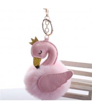 Lovely Swan Fluffy Ball Women Car Pendant Unique Design Accessories Wholesale Key Chain - Pink