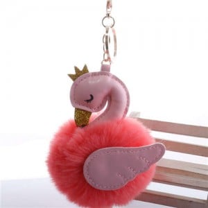Lovely Swan Fluffy Ball Women Car Pendant Unique Design Accessories Wholesale Key Chain - Watermelon Red