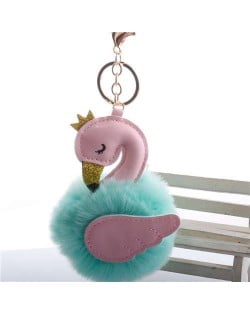 Lovely Swan Fluffy Ball Women Car Pendant Unique Design Accessories Wholesale Key Chain - Green
