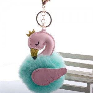 Lovely Swan Fluffy Ball Women Car Pendant Unique Design Accessories Wholesale Key Chain - Green