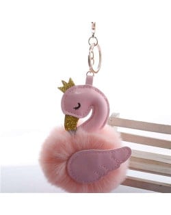 Lovely Swan Fluffy Ball Women Car Pendant Unique Design Accessories Wholesale Key Chain - Korean Pink