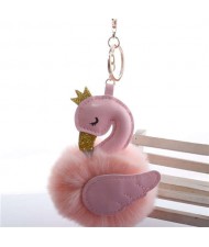 Lovely Swan Fluffy Ball Women Car Pendant Unique Design Accessories Wholesale Key Chain - Korean Pink