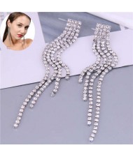 Super Shining Rhinestone Tassel Design Korean Fashion Wholesale Earrings - Silver