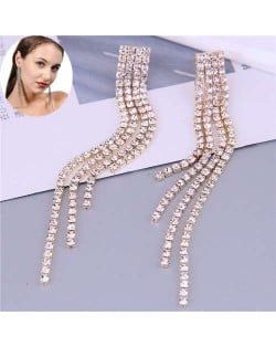 Super Shining Rhinestone Tassel Design Korean Fashion Wholesale Earrings - Golden
