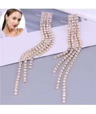 Super Shining Rhinestone Tassel Design Korean Fashion Wholesale Earrings - Golden