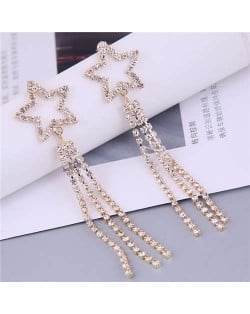 Rhinestone Embellished Star and Tassel Combo Party Fashion Women Wholesale Costume Earrings - Golden