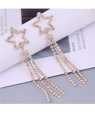 Rhinestone Embellished Star and Tassel Combo Party Fashion Women Wholesale Costume Earrings - Golden