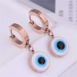 Eyeball Pendant Unique Design U.S. Fashion Titanium Wholesale Huggie Earrings - Rose Gold