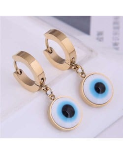 Eyeball Pendant Unique Design U.S. Fashion Titanium Wholesale Huggie Earrings - Golden