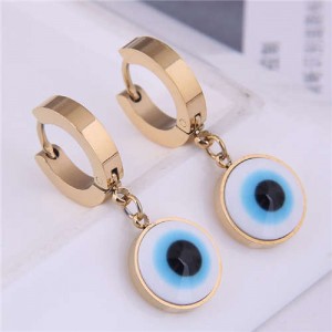 Eyeball Pendant Unique Design U.S. Fashion Titanium Wholesale Huggie Earrings - Golden