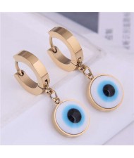 Eyeball Pendant Unique Design U.S. Fashion Titanium Wholesale Huggie Earrings - Golden