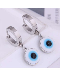 Eyeball Pendant Unique Design U.S. Fashion Titanium Wholesale Huggie Earrings - Silver