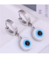 Eyeball Pendant Unique Design U.S. Fashion Titanium Wholesale Huggie Earrings - Silver