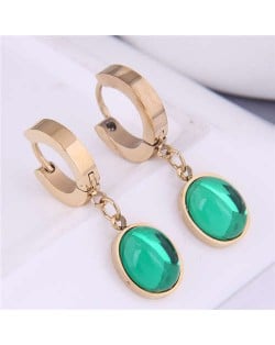 Elegant Green Gem Pendants Korean Fashion Titanium Wholesale Huggie Earrings