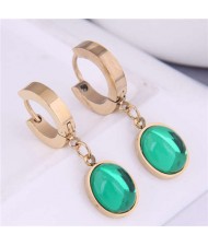 Elegant Green Gem Pendants Korean Fashion Titanium Wholesale Huggie Earrings