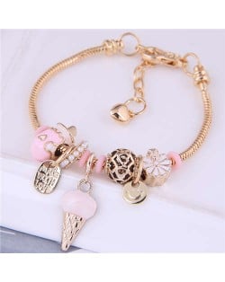 Ice Cream and Flowers Combo Pendants U.S. High Fashion Women Wholesale Bracelet - Pink