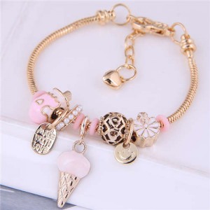 Ice Cream and Flowers Combo Pendants U.S. High Fashion Women Wholesale Bracelet - Pink