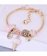 Ice Cream and Flowers Combo Pendants U.S. High Fashion Women Wholesale Bracelet - Pink