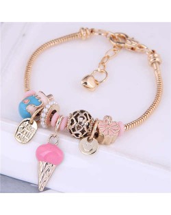 Ice Cream and Flowers Combo Pendants U.S. High Fashion Women Wholesale Bracelet - Mixed Color