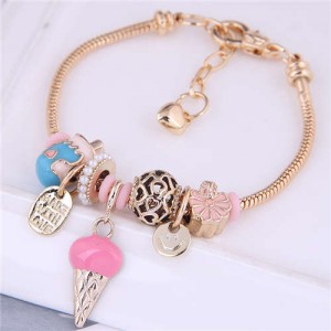 Ice Cream and Flowers Combo Pendants U.S. High Fashion Women Wholesale Bracelet - Mixed Color