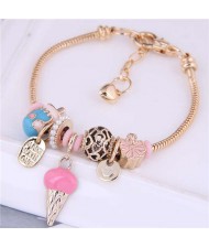 Ice Cream and Flowers Combo Pendants U.S. High Fashion Women Wholesale Bracelet - Mixed Color