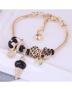 Ice Cream and Flowers Combo Pendants U.S. High Fashion Women Wholesale Bracelet - Black