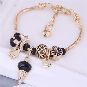 Ice Cream and Flowers Combo Pendants U.S. High Fashion Women Wholesale Bracelet - Black
