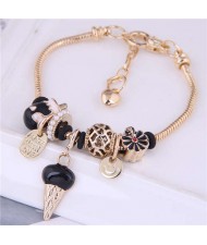 Ice Cream and Flowers Combo Pendants U.S. High Fashion Women Wholesale Bracelet - Black