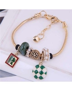 Mahjong and Checkered Round Pendants Beads High Fashion Women Wholesale Bracelet - Green