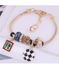 Mahjong and Checkered Round Pendants Beads High Fashion Women Wholesale Bracelet - Black