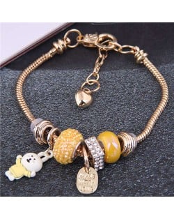 Adorable Rabbit and Love Theme Heart Beads High Fashion Women Wholesale Bracelet - Yellow