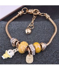 Adorable Rabbit and Love Theme Heart Beads High Fashion Women Wholesale Bracelet - Yellow