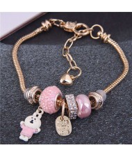 Adorable Rabbit and Love Theme Heart Beads High Fashion Women Wholesale Bracelet - Pink