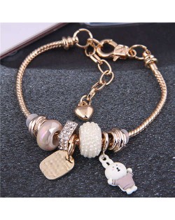 Adorable Rabbit and Love Theme Heart Beads High Fashion Women Wholesale Bracelet - White