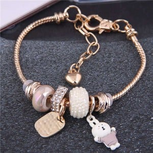 Adorable Rabbit and Love Theme Heart Beads High Fashion Women Wholesale Bracelet - White