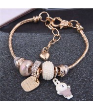 Adorable Rabbit and Love Theme Heart Beads High Fashion Women Wholesale Bracelet - White