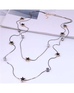 Cube and Black Stars Combo Dual Layers U.S. Fashion Sweater Chain Long Wholesale Necklace