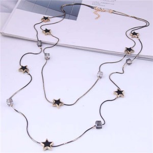 Cube and Black Stars Combo Dual Layers U.S. Fashion Sweater Chain Long Wholesale Necklace