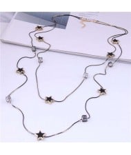 Cube and Black Stars Combo Dual Layers U.S. Fashion Sweater Chain Long Wholesale Necklace