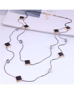 Cube and Black Squares Combo Dual Layers U.S. Fashion Sweater Chain Wholesale Costume Necklace