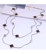 Cube and Black Squares Combo Dual Layers U.S. Fashion Sweater Chain Wholesale Costume Necklace