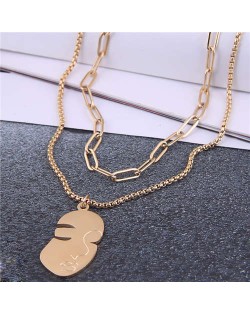 Delicate Lady Profile Pendant Wholesale Jewelry Dual Layers High Fashion Costume Necklace - Golden