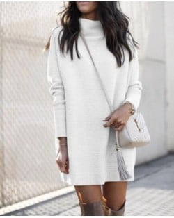 Round Neck Knitted Long Sleeves Winter/ Autumn Wholesale Women Dress - White