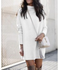 Round Neck Knitted Long Sleeves Winter/ Autumn Wholesale Women Dress - White