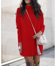 Round Neck Knitted Long Sleeves Winter/ Autumn Wholesale Women Dress - Red
