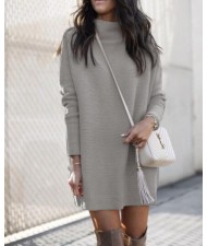 Round Neck Knitted Long Sleeves Winter/ Autumn Wholesale Women Dress - Gray