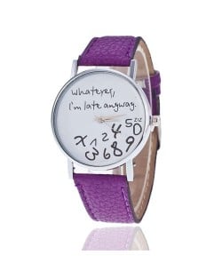 Whatever I am Late Anyway Casual Style Fashion Wrist Watch - Purple